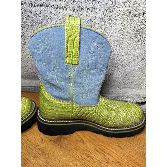 Ariat Fatbaby Green Croc & Blue Suede Western Cowgirl Boots 14746 Women’s Sz 8.5 - Picture 9 of 16